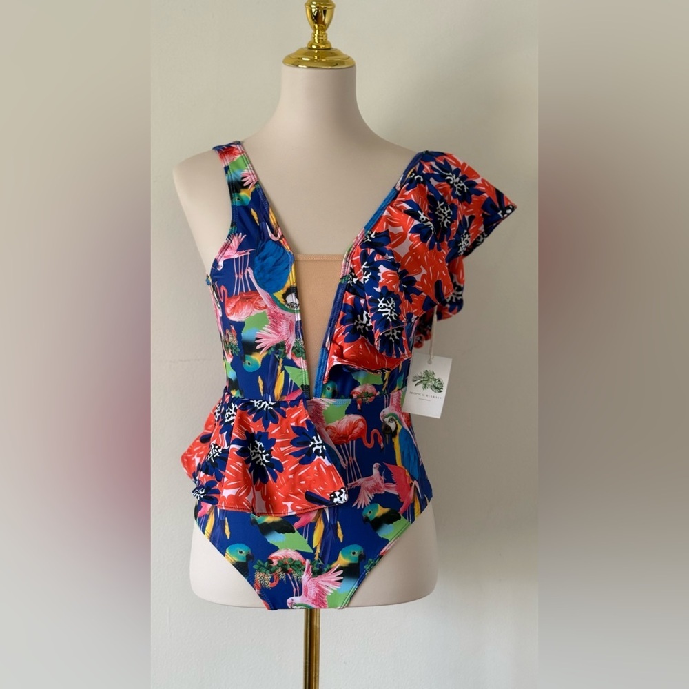 Floral One-Shoulder Women Top Ruffle One Piece Size S Swimsuit